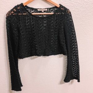 Black Mesh Crop Top with Bell Sleeves